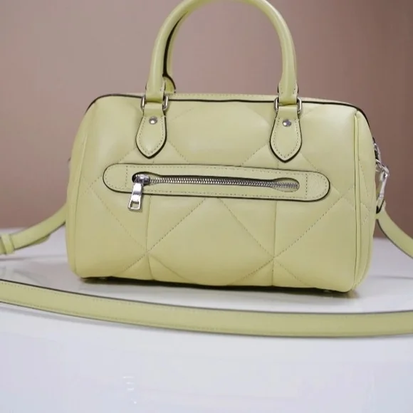 Coach Rowan Satchel In Puffy Leather Silver/Pale Lime - Picture 3 of 7